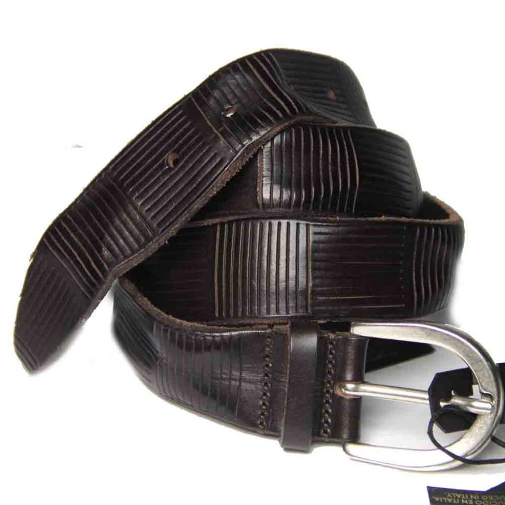Massimo Dutti Italian Leather Belt Brown Dimpled Striped Men's Size 38 (Fits 36)